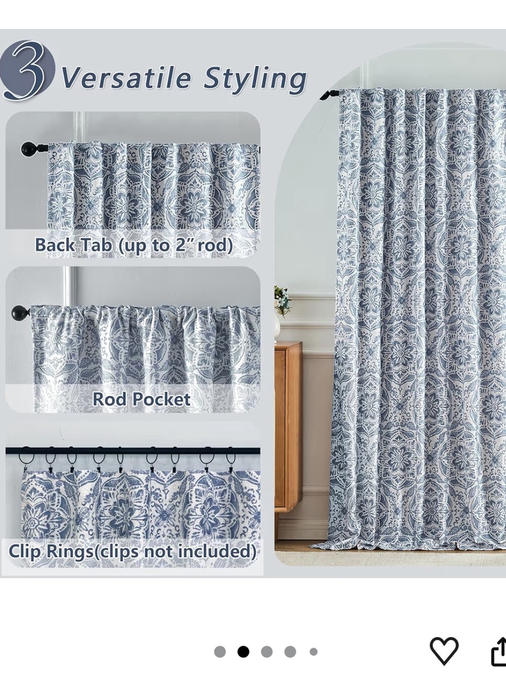 Blue Medallion Linen Curtains -069 - Picture 2 of 6